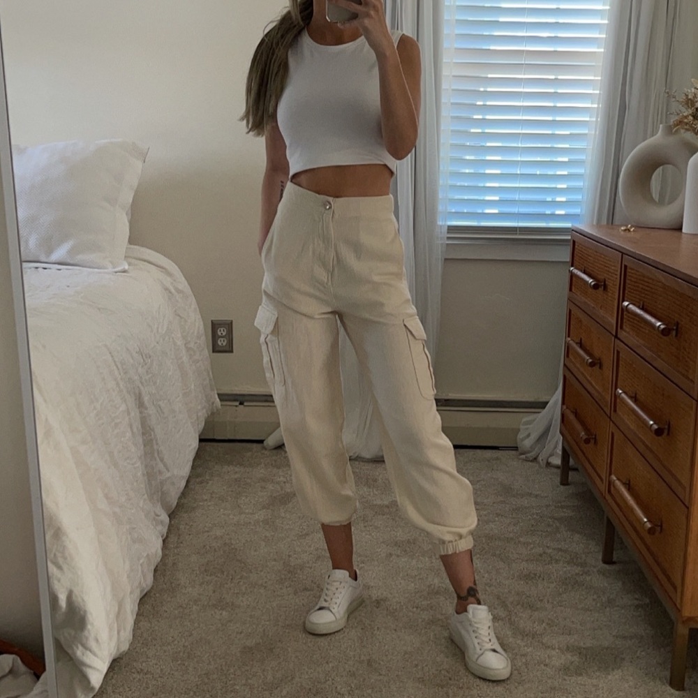 Zara Linen Cargo Jogger Pant, Size 0 (EU 32)